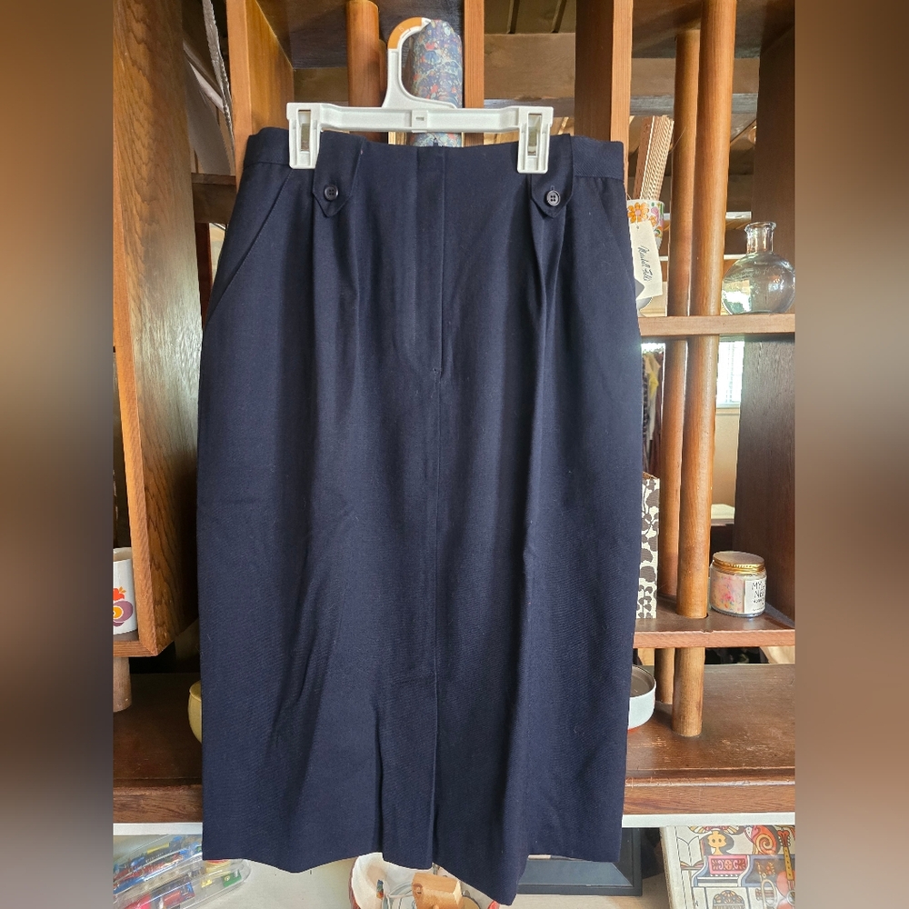 Dior Vintage Navy Blue Wool Pencil Skirt NWT - Picture 1 of 8